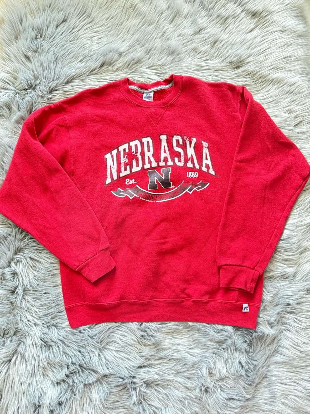 Russell Athletic Red Nebraska Crewneck Sweatshirt with Logo